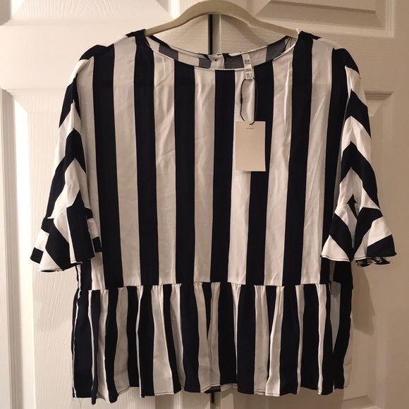 Zara TRF Collection Navy and White Striped Top NWT - Picture 1 of 4